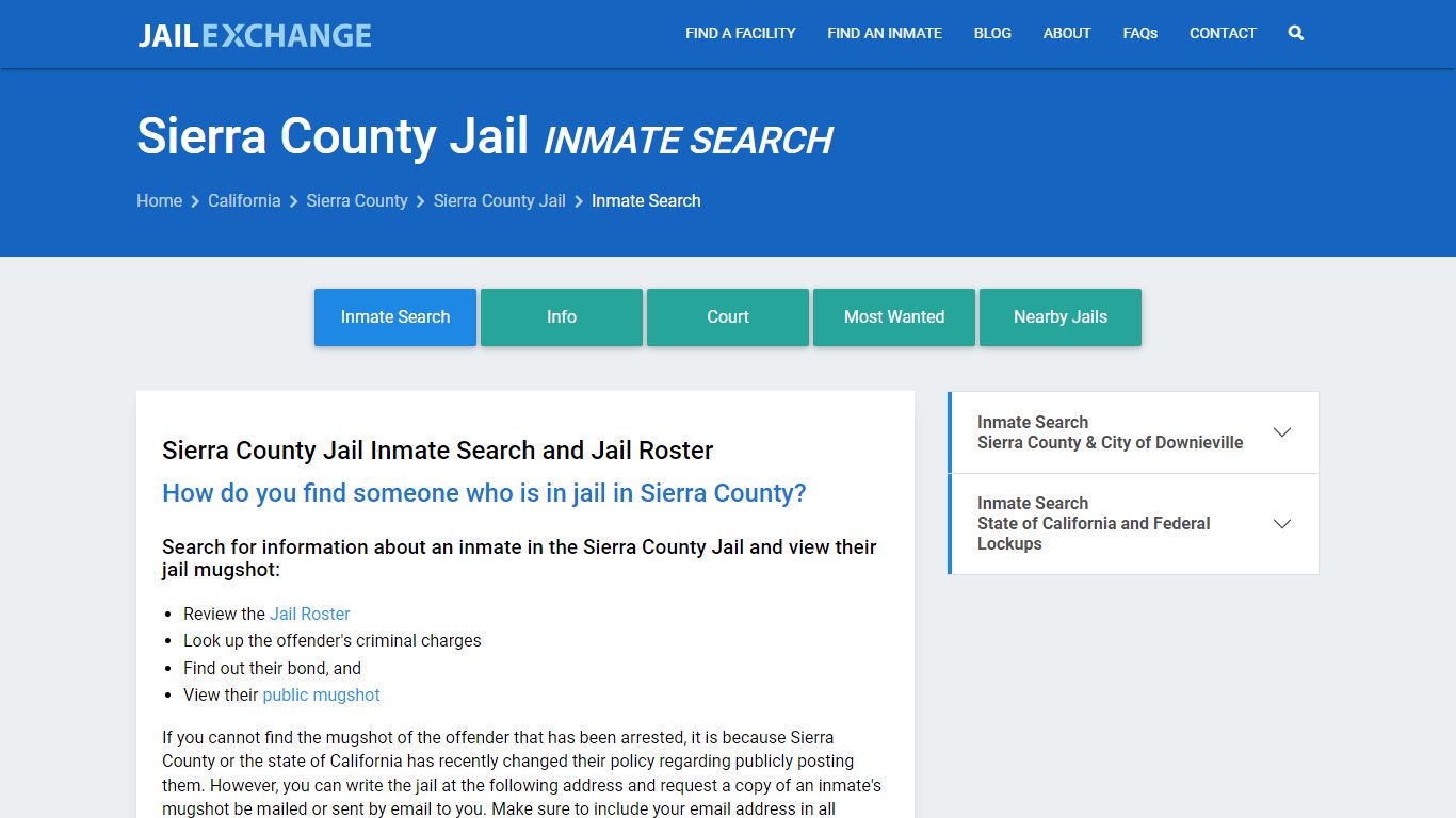 Inmate Search: Roster & Mugshots - Sierra County Jail, CA