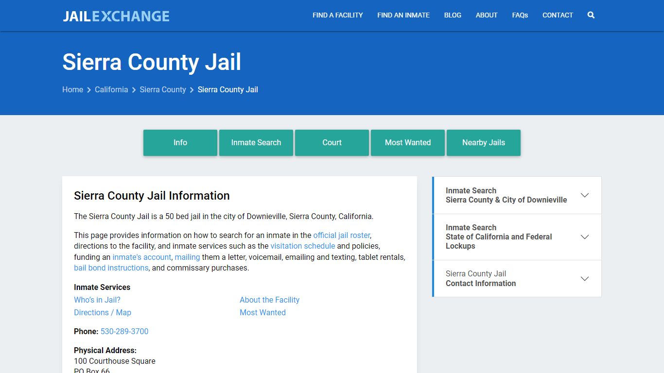 Sierra County Jail, CA Inmate Search, Information